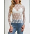thumbnail image 5 of Siliteelon Womens Lace Mesh Long Sleeve Top Mock Neck Sheer See Through Sexy Blouse Floral Layering Shirt, 5 of 7