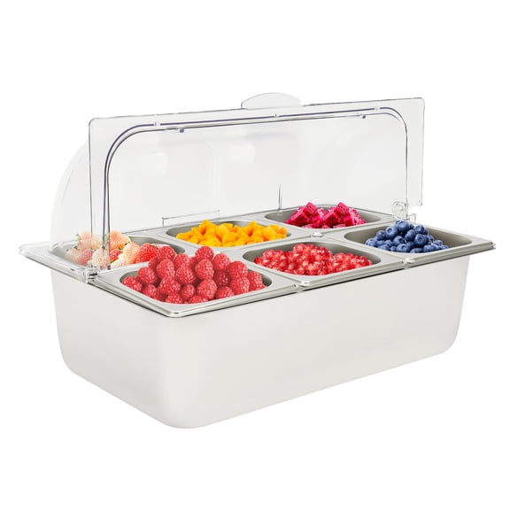 ChicHomey Countertop Ice Food Serving Display Container,6-Pan Ice & Hot Food Display Tray,Transparent Cover & Dual Temp,for Buffets, Restaurants & Partie