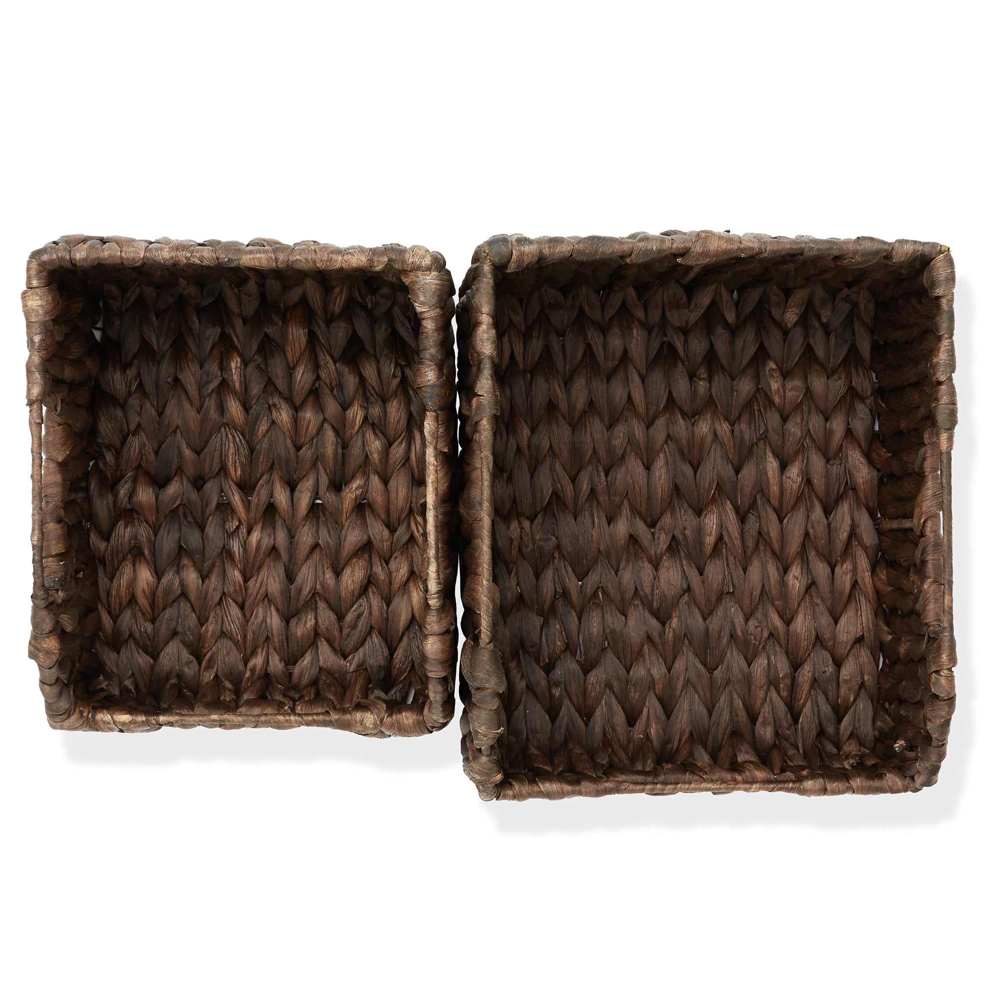 Casafield (Set of 2) Water Hyacinth Pantry Baskets with Handles - Espresso, Medium and Large Size Woven Storage Baskets for Kitchen Shelves