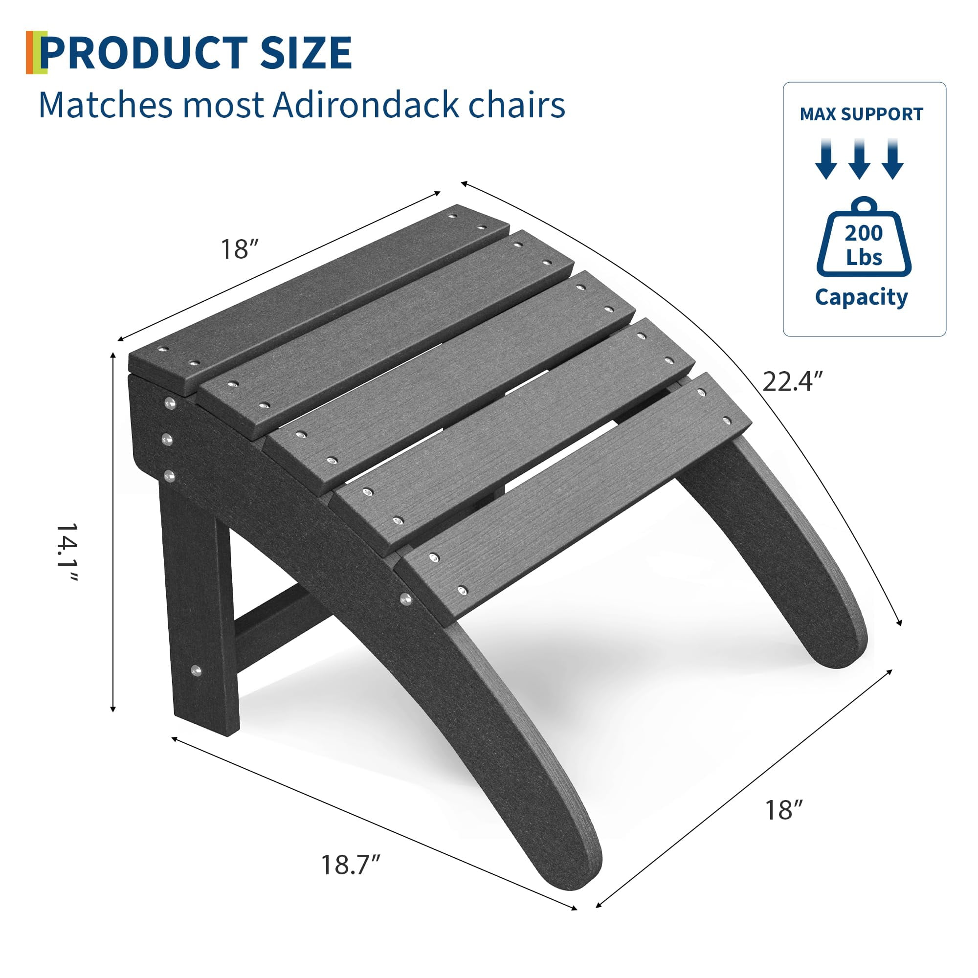 4 Pack Ottoman for Adirondack Chair, Weather Resistance HDPE Adirondack Ottoman Footrest for Outside, Porch, Pool, Lawn, Backyard, Dark Gray