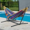 Vivere's Double Deluxe Natural with Fringe Hammock Combo with 9ft Stand