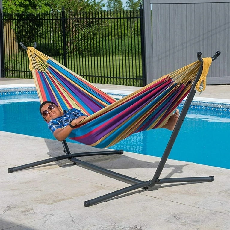 Vivere Portable Multi Person Double Cotton Hammock with Stand and Carry Bag 9ft 280cm Tropical Walmart
