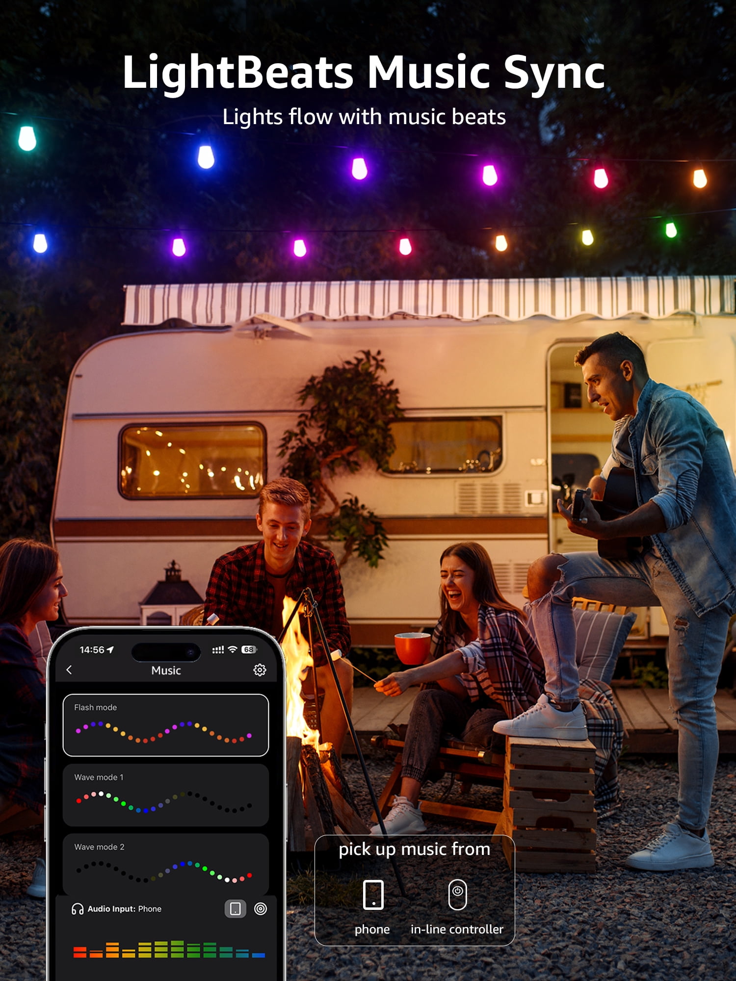 Lepro ZB1 AI Smart Outdoor String Lights ZB1, 54(42+12)ft RGB+IC Warm White 15 LED Bulbs, Alexa Google Enabled, LightBeats Music Sync, AI Generated Lighting LLM, 2.4 GHz WiFi/Bluetooth