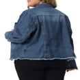 thumbnail image 3 of Unique Bargains Women‘s Plus Size Frayed Hem Long Sleeve Pockets Button Up Denim Jackets, 3 of 6