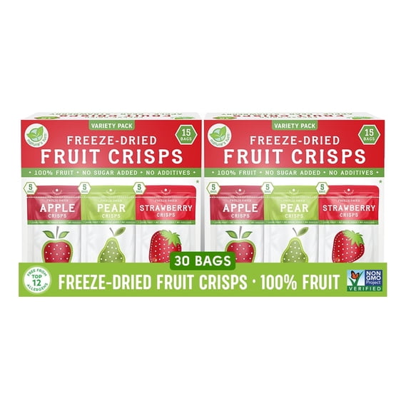 Nature’s Turn Freeze-Dried Fruit Crisps Variety Pack, No Added Sugar, Healthy Natural Fruit Crisp Snack for School Lunches, 30 Pack (0.35 oz Each)