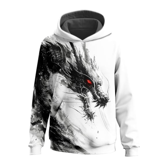 CONZONE Men's Hoodies Long Sleeve Pullover Hoodie for Men Dragon Graphic Y2K Hooded Sweatshirts With Pocket