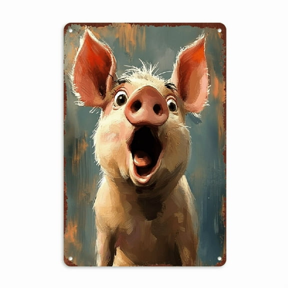 Charming Surprise Pig Tin Sign- Vintage Country Style, Humorous Metal Wall Decor for Home, Cafe, Garage& amp; More- Perfect Gift for Animal Lovers