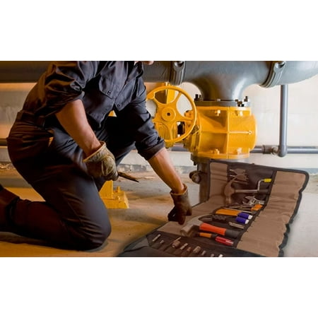 

AISENIN Tool Roll Organizer Wrench Organizer & Tool Pouch with 22 pockets Roll Up Tool Bag for Electrician HVAC Plumber Carpenter or Mechanic (Black and Brown)