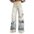 thumbnail image 2 of Endives Wide Leg Pants for Woman Landscape Painting Printed Elastic High Waist Pants Lightweight Casual Pant Spring Trendy White, 2 of 7