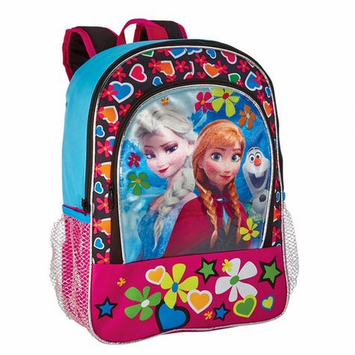 Frozen 14" Medium  School Backpack Lunch Bag 2pc Set Elsa Anna Olaf Pink Floral 