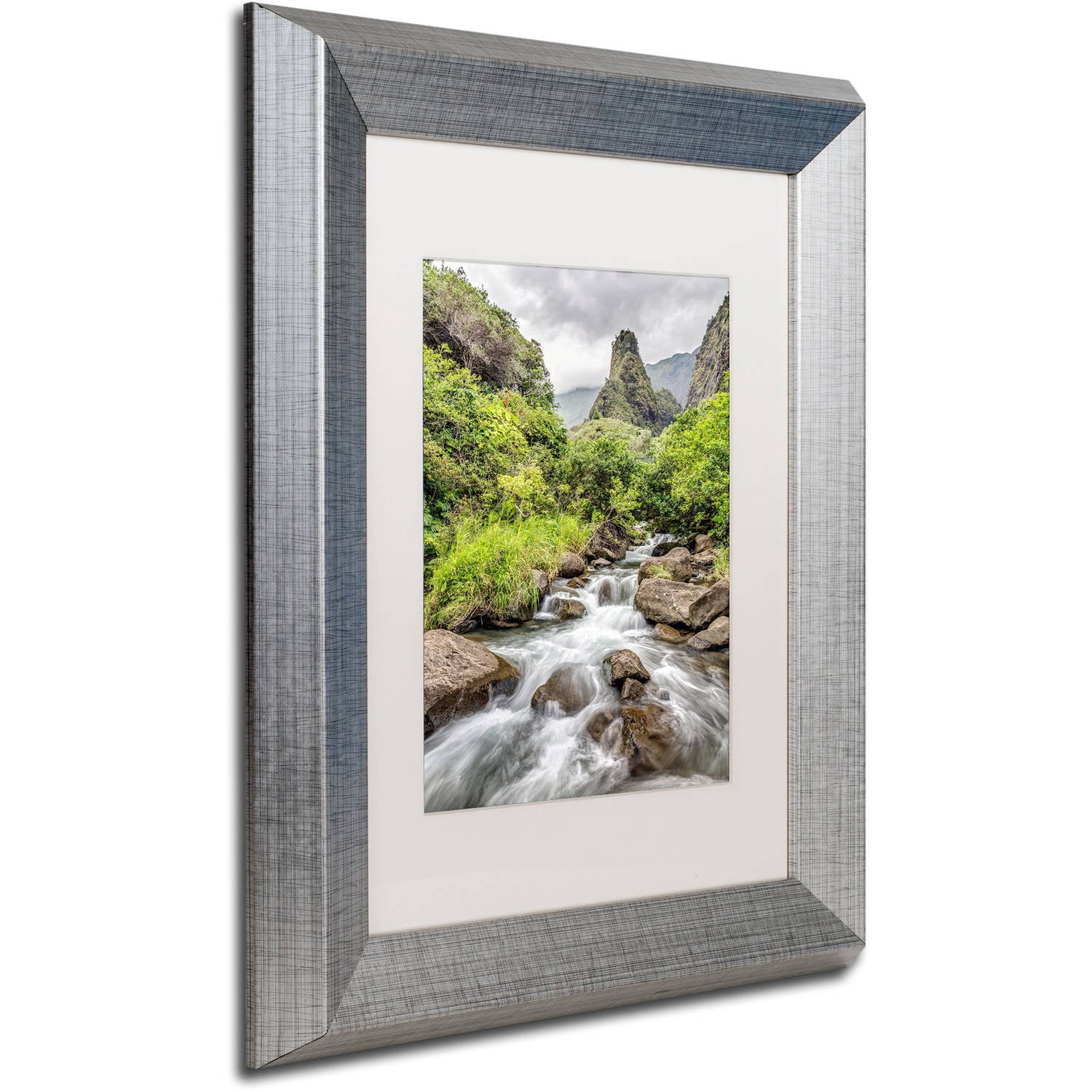 Trademark Fine Art 'Iao Valley Maui' Canvas Art by Pierre Leclerc, White Matte, Silver Frame