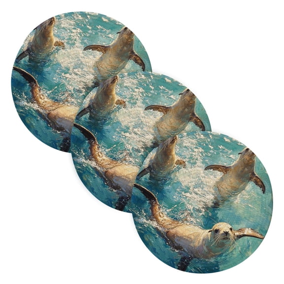 BZSMCE Mats for Pots,Pans Place Sea-lion Play on The Ocean Simple Style Pattern Pot Mats