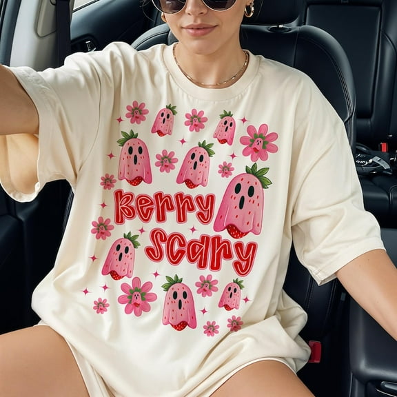 Berry Scary Spooky Summer Strawberry Ghost T-Shirt Trendy Halloween Cute Ghost Coquette Halloween Spooky Season Funny Ghost Preppy T-Shirt ORIGINAL