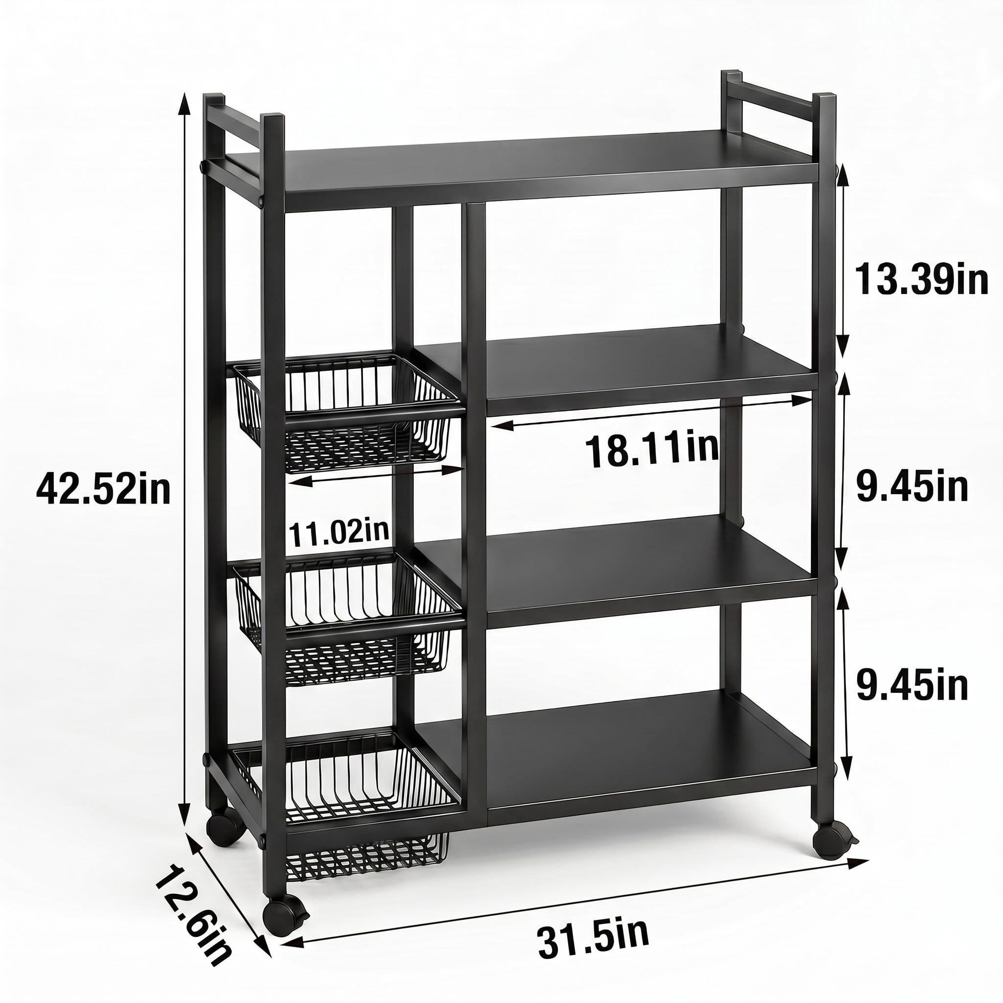 Rolling Kitchen Storage Cart with Shelves and Baskets, Mobile Pantry Organizer for Kitchen, Coffee Station and Small Spaces, Multiple Styles Available