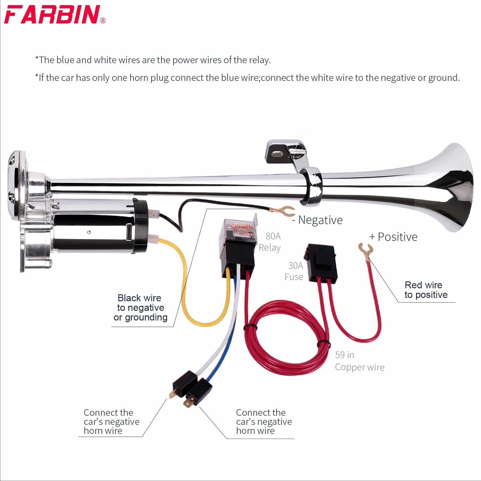 FARBIN Air horn for truck loud truck horn 12v train horn loud car horn airhorn 150db air train horn kit with compressor train horn for car truck horns for pickups (Integrated Single tube, 12V)