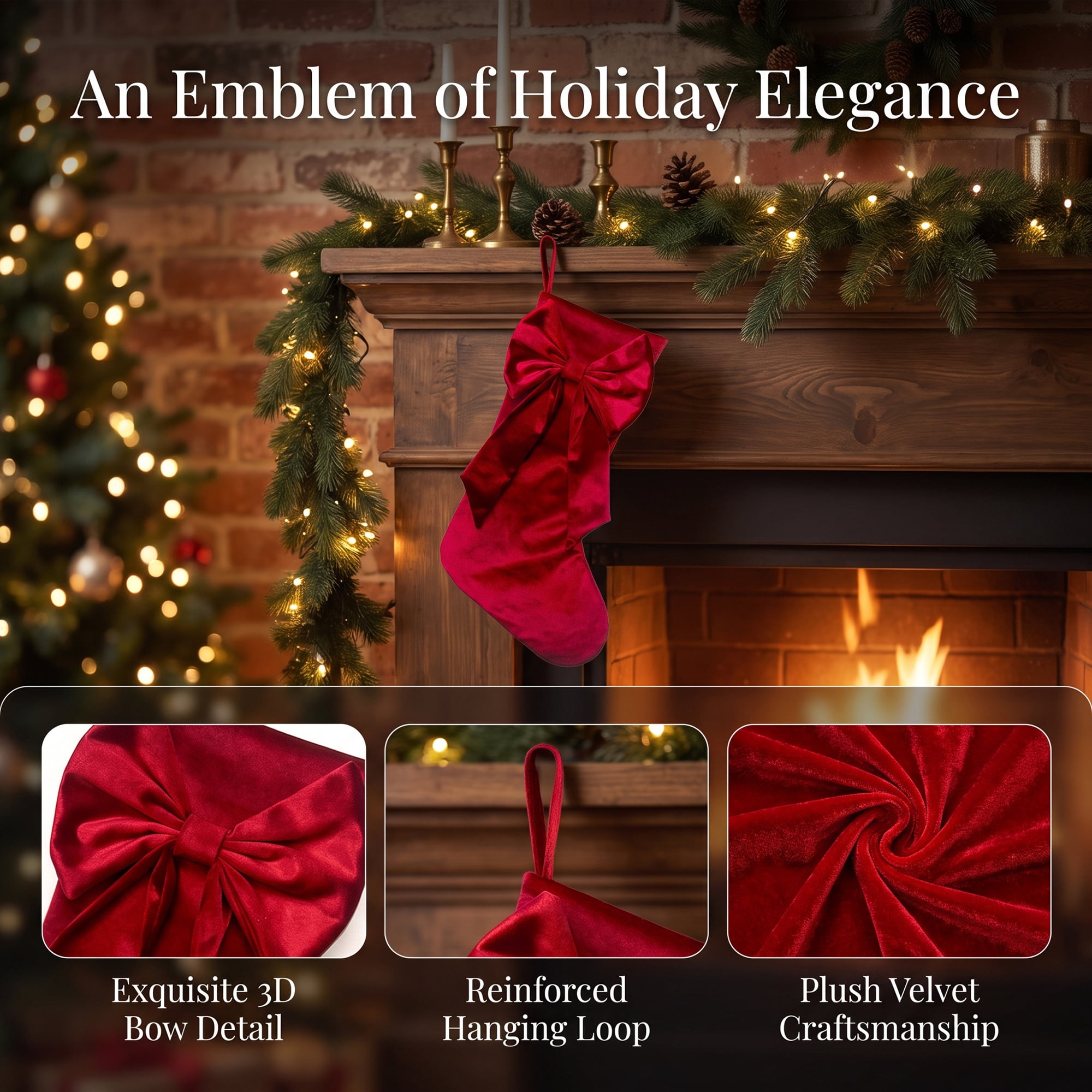 Unique Bargains Double-Layer Whimsical Extra-Large Hearthside Gift Holder Stocking Red 18"