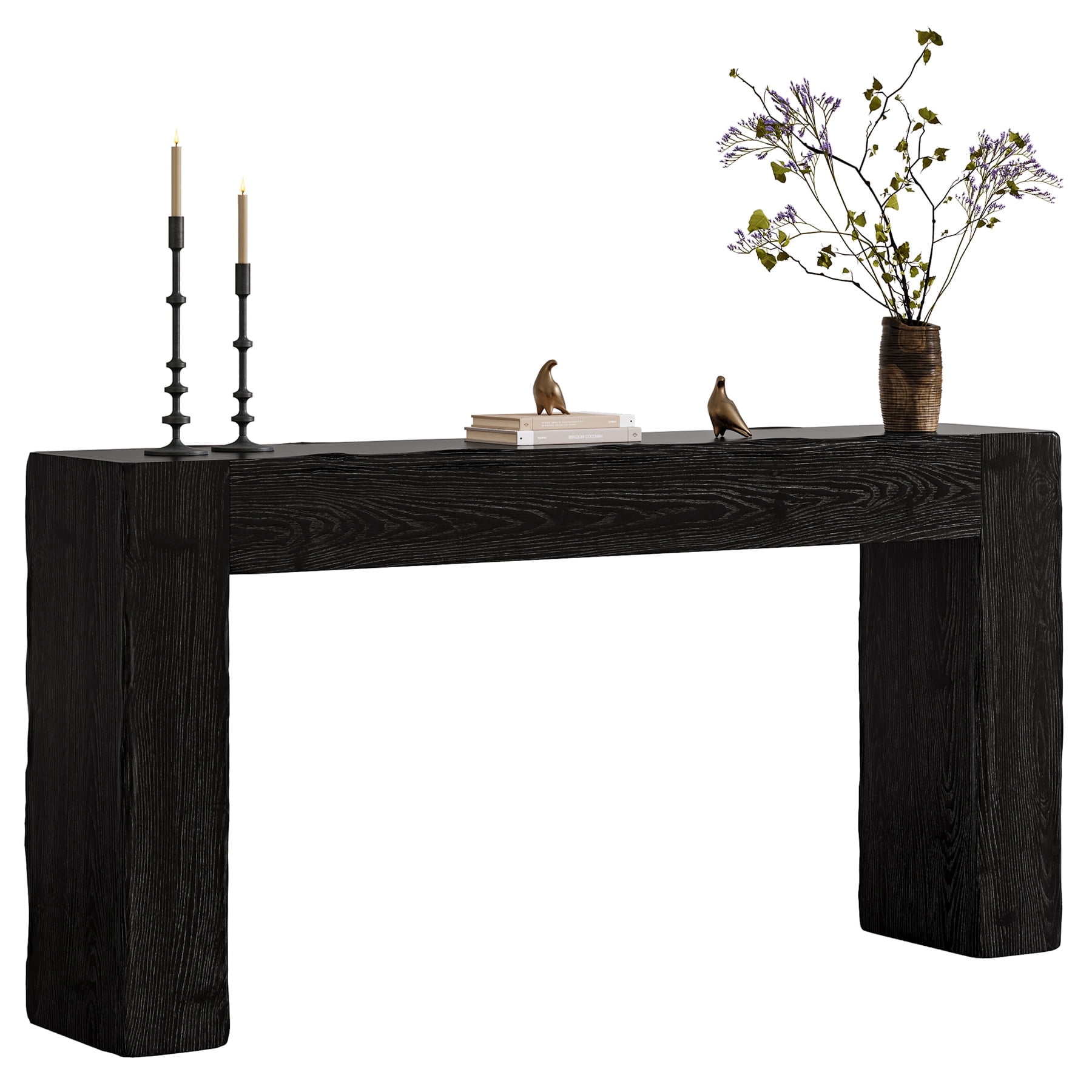 Fnova 63" Console Table, Wood Farmhouse Entryway Table, Long Narrow Accent Table for Living Room, Entrance, Hallway, Foyer, Black