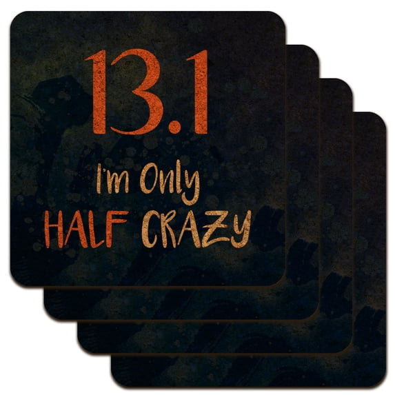 13.1 Half Marathon Half Crazy Running Runner Low Profile Novelty Cork Coaster Set