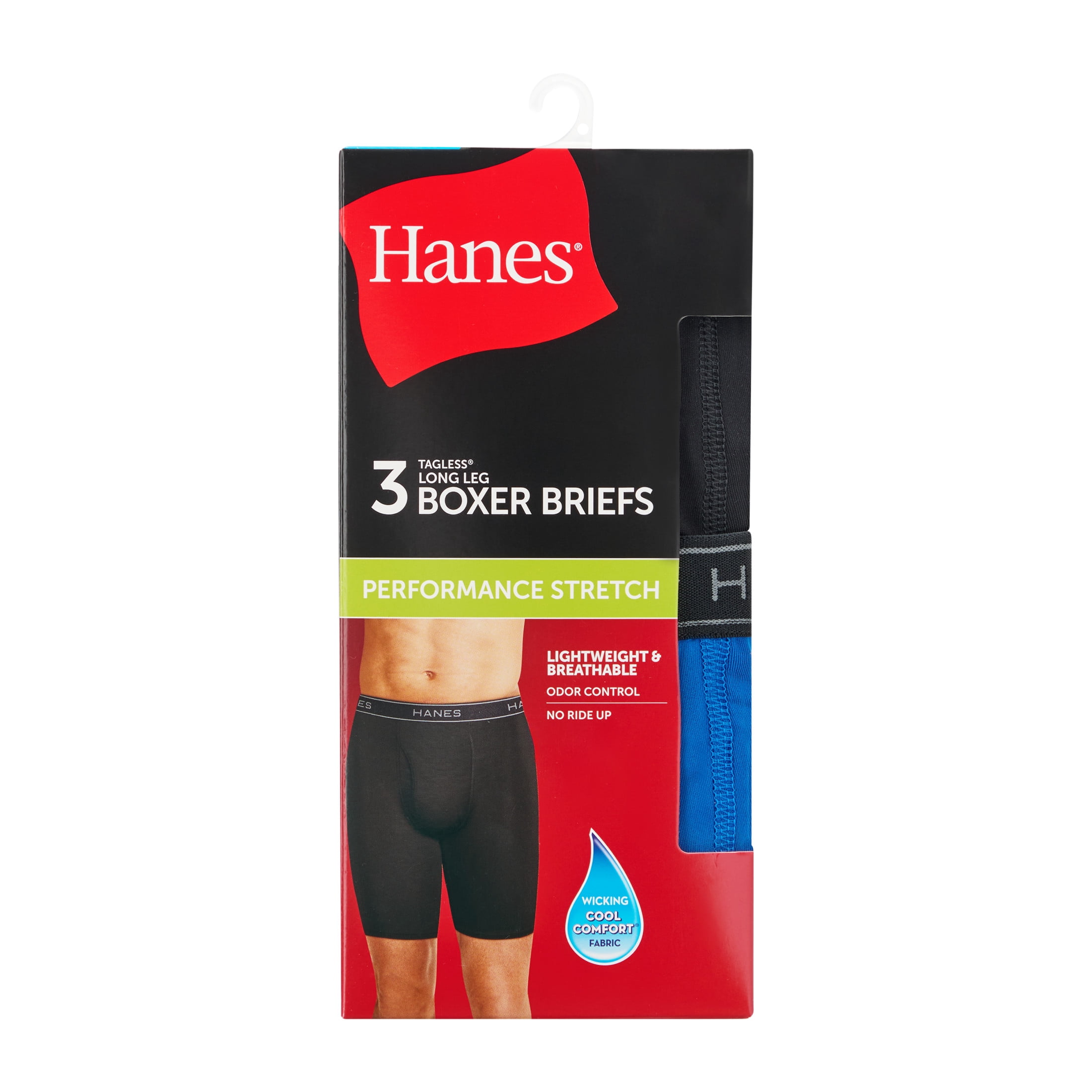 Hanes Mens Underwear Long Leg Boxer Briefs, 3-Pack, Core Plus Performance Stretch SYTLL3