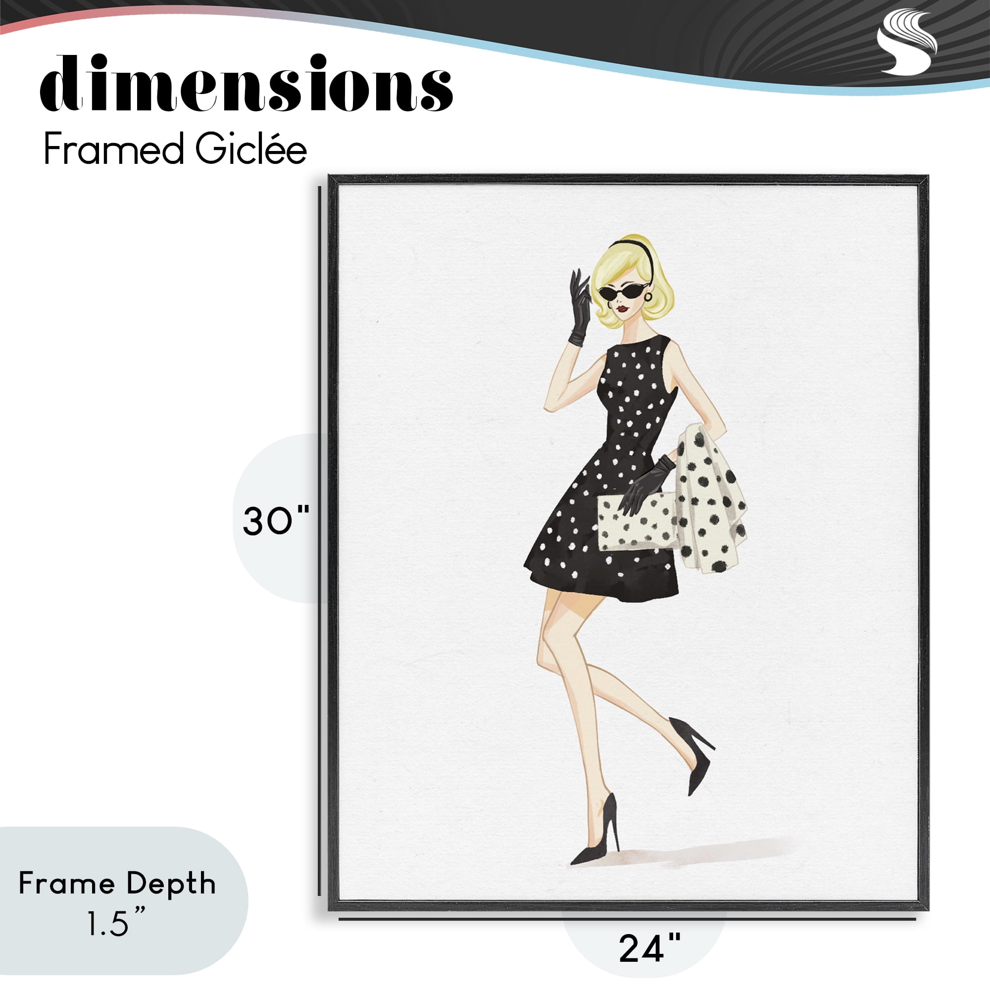 Stupell Industries Retro Trend Polka Dots Black Framed Giclee Art, design by Ziwei Li