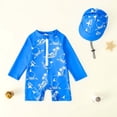 thumbnail image 2 of SGMVNU Baby Boys Swimwear Print Zip Up 1 Piece Swimsuit with Swim Cap Sun Rashguard for Beach Pool Sky Blue Size 12-18 Months, 2 of 7