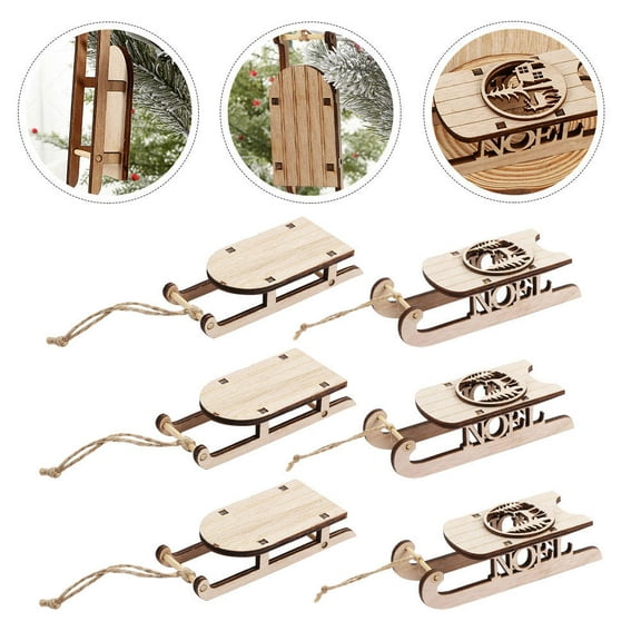 Raindrops Sleigh Christmas Hanging Ornaments Unfinished Wood Craft Set 6 Pieces Holiday Decoration