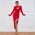 thumbnail image 5 of Women's Cut Out Front Split Thigh Long Sleeve Knit Bodycon Dress Evening Gowns with Side Slit, 5 of 5