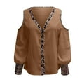 thumbnail image 6 of USSUMA Women's Sexy Cold Shoulder Tops and Blouses Trendy Leopard V Neck Blouse Button up Lantern Sleeve Shirt Tops Dressy, 6 of 7