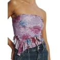thumbnail image 5 of KelaJuan Women's Summer Floral Print Tube Tops Strapless Asymmetrical Ruffle Trim Bandeau Tops, 5 of 6