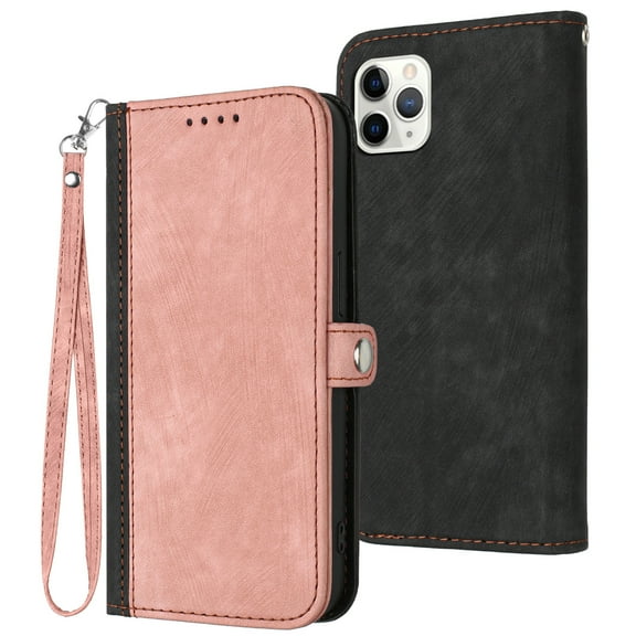 ELEHOLD for iPhone 11 Pro Wallet Case with Detachable Wrist Strap Handbag, Luxury PU Leather Flip Soft TPU Built-in Magnetic Card Slots Kickstand Function Shockproof Case,Pink
