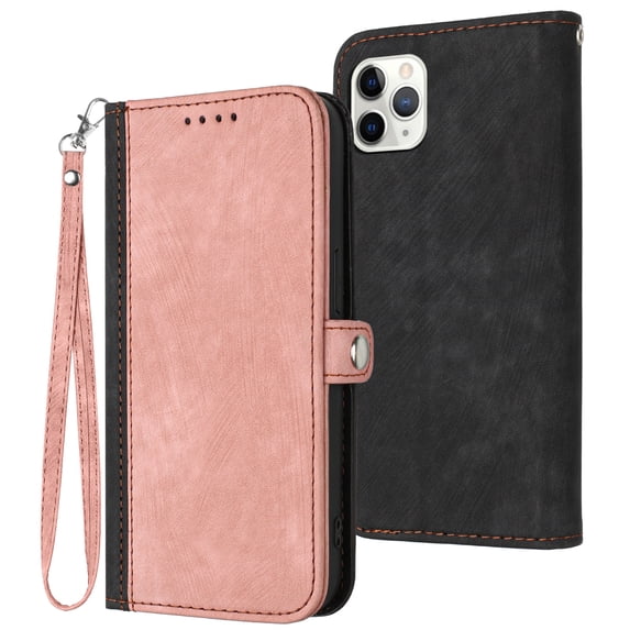 ELEHOLD for iPhone 11 Pro Wallet Case with Detachable Wrist Strap Handbag, Luxury PU Leather Flip Soft TPU Built-in Magnetic Card Slots Kickstand Function Shockproof Case,Pink
