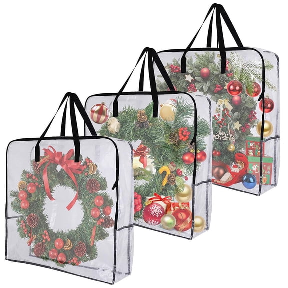 3 Pack Wreath Storage Bag,Extra Large Transparent Rectangular Ornament Storage Bags, Perfect for Wreaths,Bedding,Daily necessities,Gifts,Waterproof,Reusable,Foldable