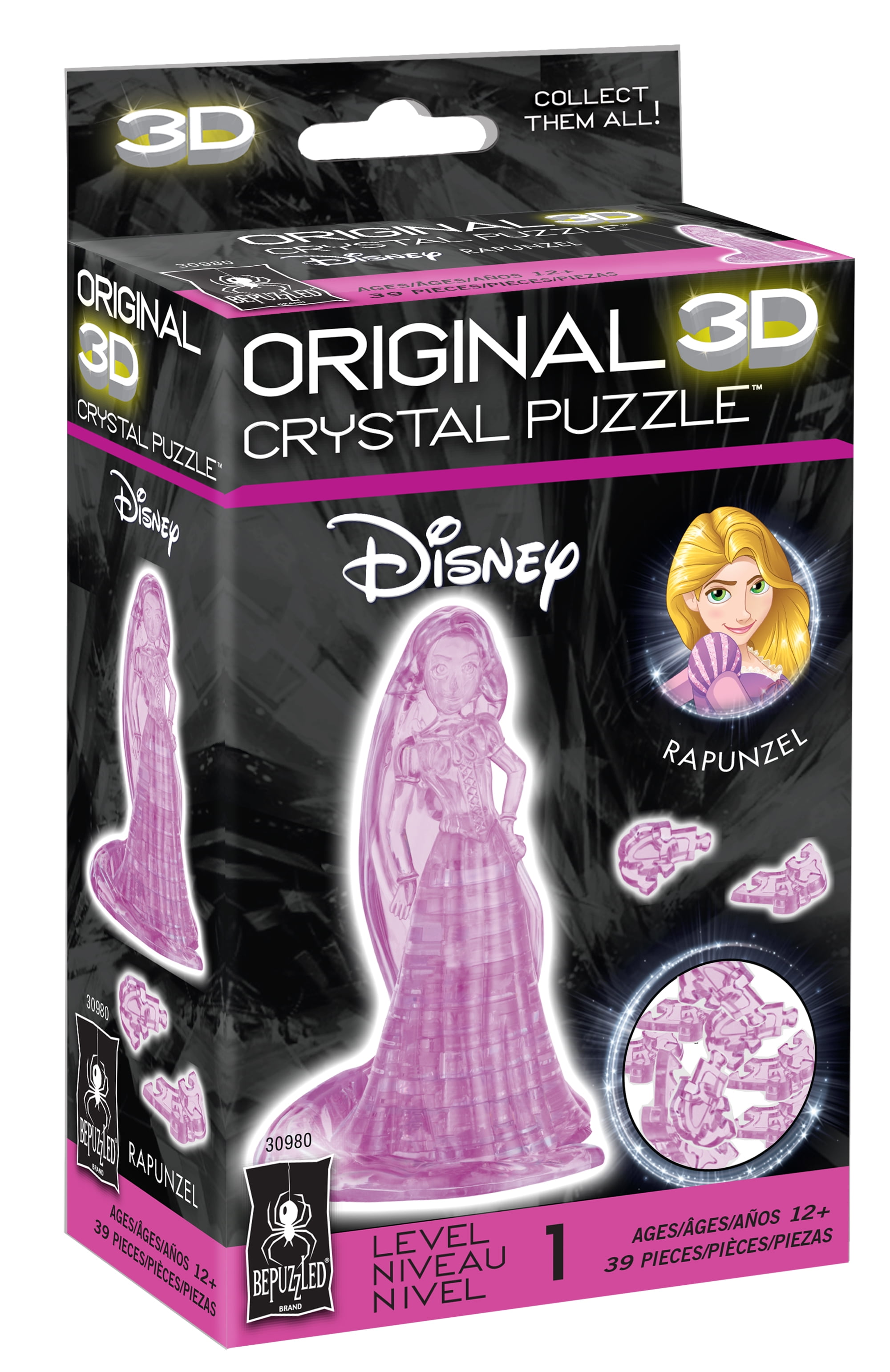 Purple 39 Pieces BePuzzled Original 3D Crystal Jigsaw Puzzle Level 1 Rapunzel Disney Tangled Brain Teaser Fun Decoration for Kids Age 12 and Up