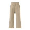 thumbnail image 5 of Pantalones capri de algodón y lino para mujer, informales, holgados, de verano, C06, color caqui, 5 of 5