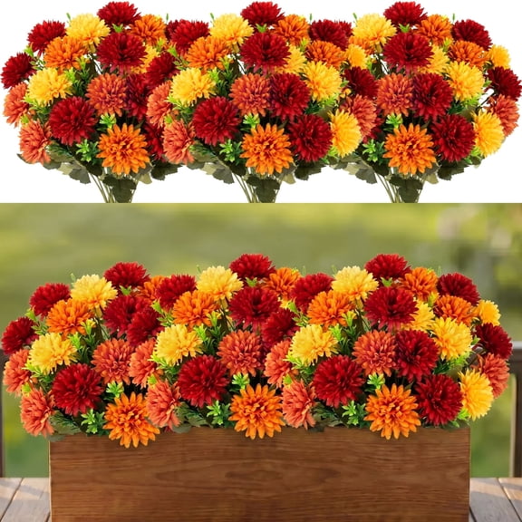 AcerichFad Artificial Fall Chrysanthemums Flowers, 12 Bundles Faux Fake Silk Flowers Plant Fall Decorations for Home Outdoor Yard Garden Porch Patio