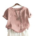 thumbnail image 1 of CHOK Blouse en Lin à Manches Courtes Col Rond Boutons pour Femmes Grande Taille, 1 of 2