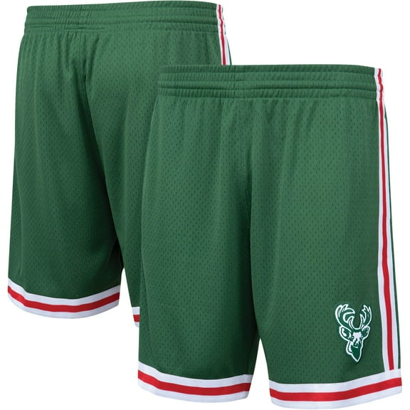 Men's Mitchell & Ness Hunter Green Milwaukee Bucks Hardwood Classics Primary Logo Swingman Shorts