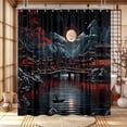 thumbnail image 3 of Japanese Shower Curtain for Men Bathroom, Cool Red and Black Dark Nature Mountain Riverside Full Moon Landscape Anime Shower Curtain Set, Asia Art Bathroom with Hooks-36"W x 72"L (Pack of 1), 3 of 7