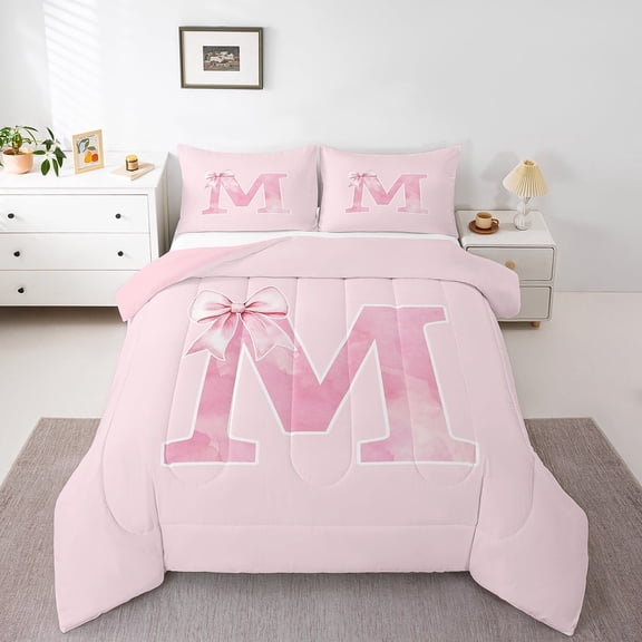 Erosebridal Initial Monogrammed Bedding Twin Comforter Set,Bowknot Bow Down Comforter,Letter Room Decorative,Reversible,Lightweight,2-Piece