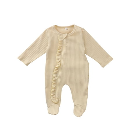 

Yinyinxull Newborn Baby Girls Boys One-piece Footies Pajamas Long Sleeve Zipper Nightwear Beige 3-6 Months