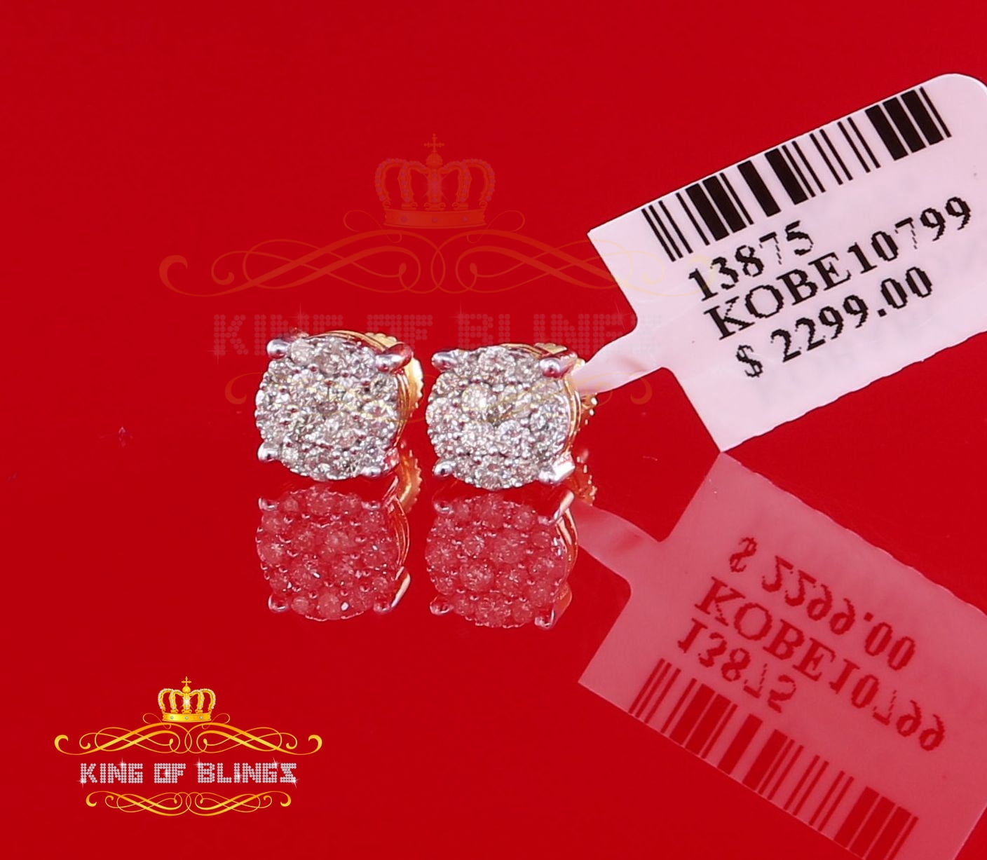 King of Bling's 10K Real Yellow Gold Real Diamond 0.50CT Men's/Women's Stud Round Earrings