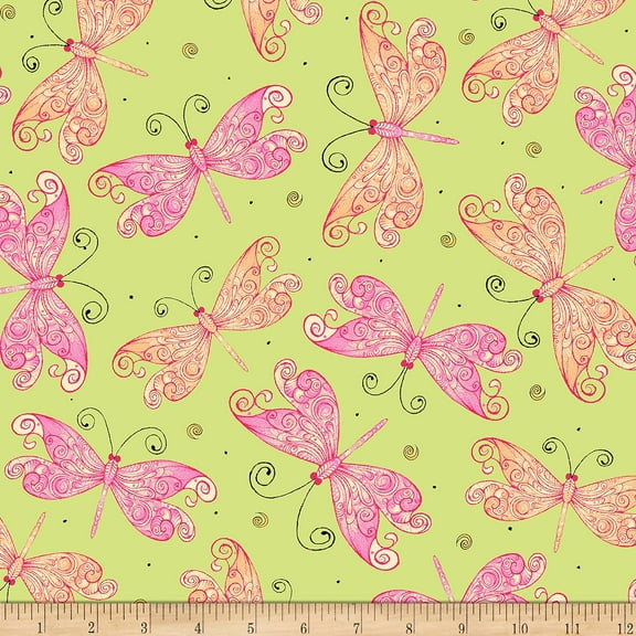 Quilting Treasures Aziza Butterflies Light Green 100% Cotton Fabric sold by the yard