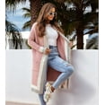 thumbnail image 5 of Women'S Color Block Vertical Striped Open Front Oversized Hooded Long Cardigan Sweaters with Pockets Pink L, 5 of 7