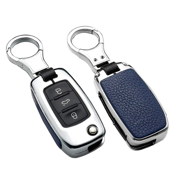 Fit for Volkswagen Key Fob Cover Key Case Remote Cover Metal Leather Key Shell with Keychain Compatible with VW Tiguan Jetta Mk6 Golf Polo Passat Flip Key