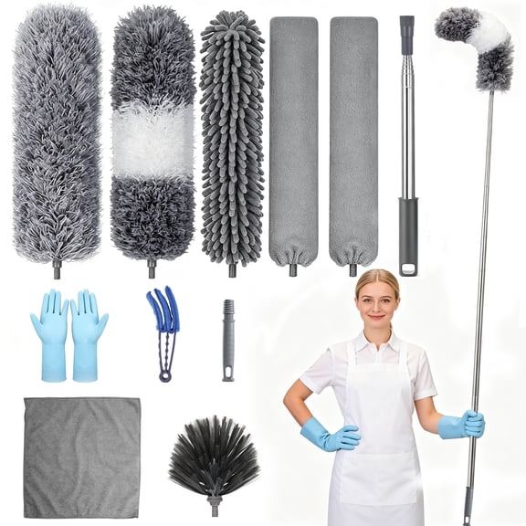GARITIN Dusters for Cleaning, Extendable Microfiber Duster Kit with 98 Inch Extension Pole, Bendable Ceiling Fan Duster for High Ceiling, Blinds & Cobweb