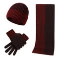 thumbnail image 2 of 3 Pieces Winter Hats for Men Women Scarf Touch Screen Gloves Set Men's And Women's Same Style Winter Woolen Hat Set Color Blocked Knitted Hat Scarf Glove Wine, 2 of 3