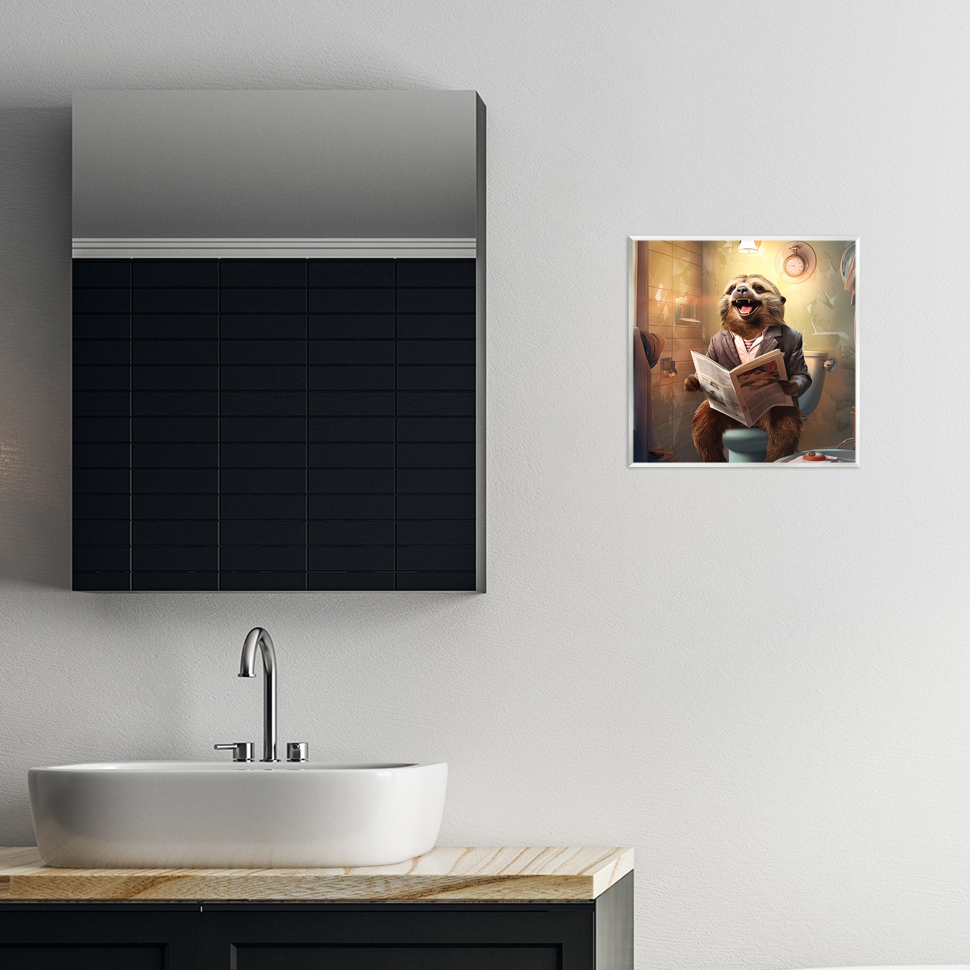 Stupell Industries Smiling Sloth on Toilet Typography Painting Unframed Art Print Wall Art, 12 x 12