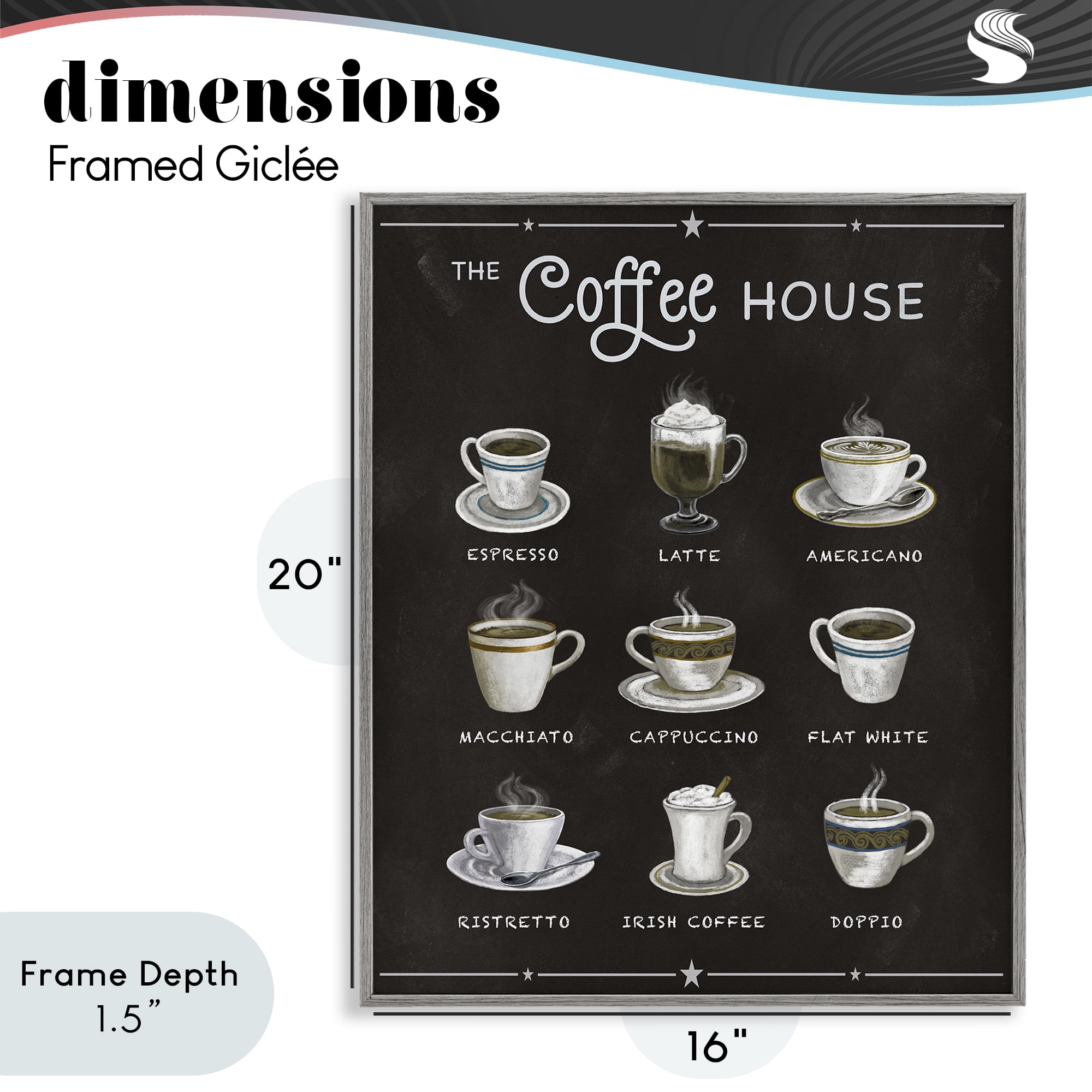 Stupell Industries The Coffee House Menu Gray Framed Giclee Art, design by Conrad Knutsen
