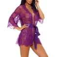 thumbnail image 4 of Mujeres Kimono Camisón Lencería de encaje Bata Sexy Malla de dormir, XXL, Morado Yuarrent XX000064-27, 4 of 7