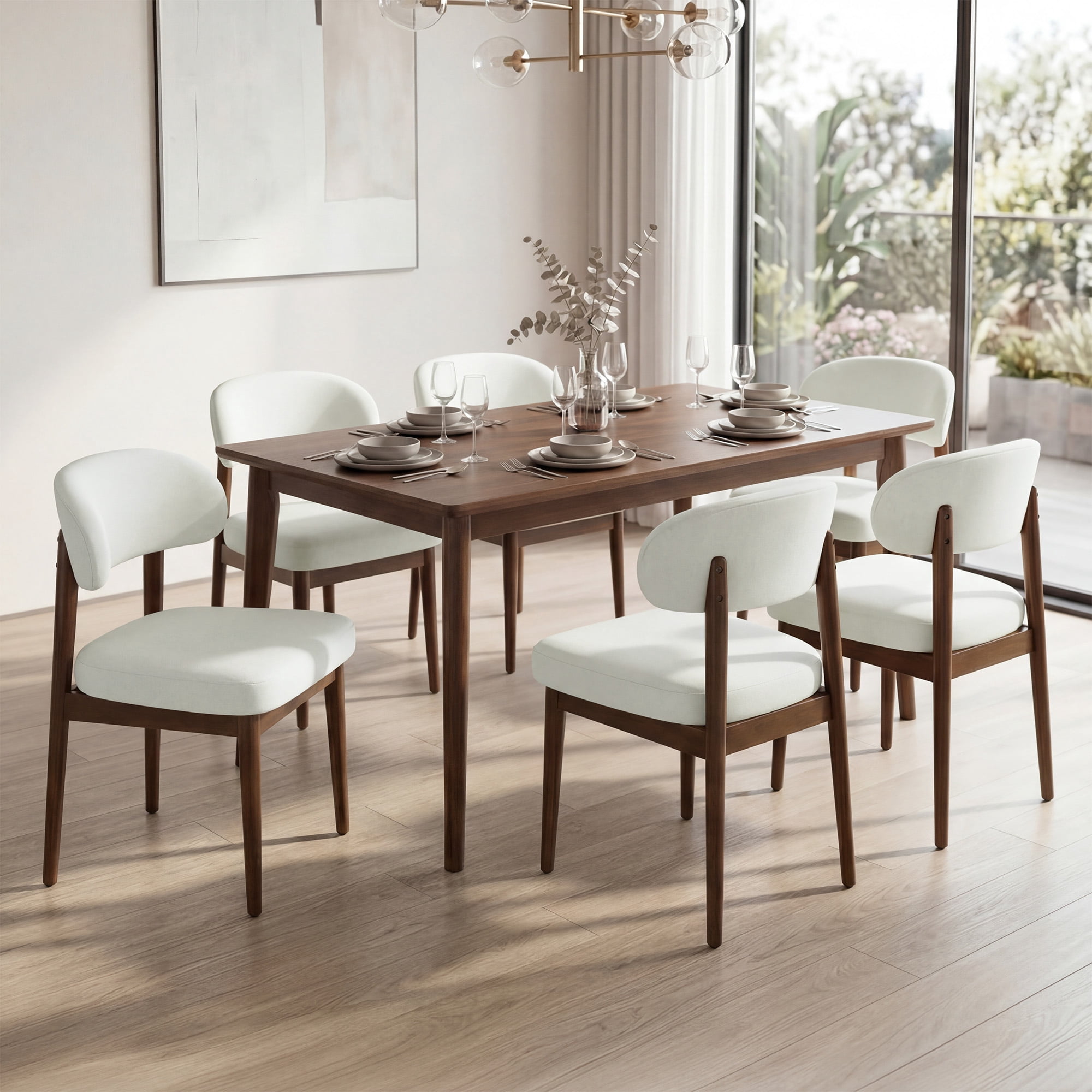MOONMISS Dining Chair Set of 2,Upholstered Wooden Dining Chairs with Curved Back,Chenille Kitchen Side Chairs,White